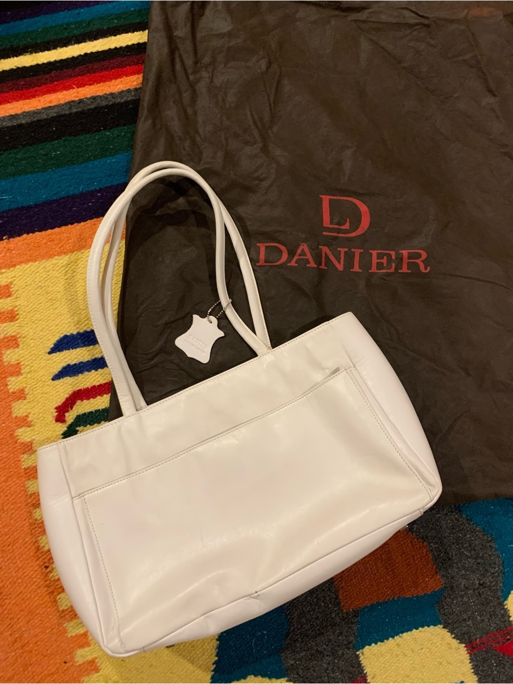 Danier Vintage White Leather Shoulder Tote